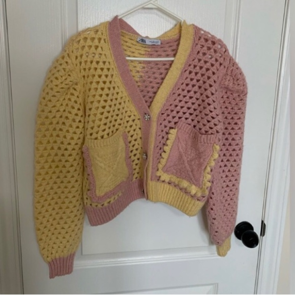 Zara Crochet Cardigan in Pink and Yellow